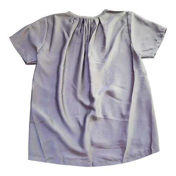 J. Crew Womens Popover Blouse XXS Gray Combo Crewneck T Shirt Pleated Back - Picture 6 of 7